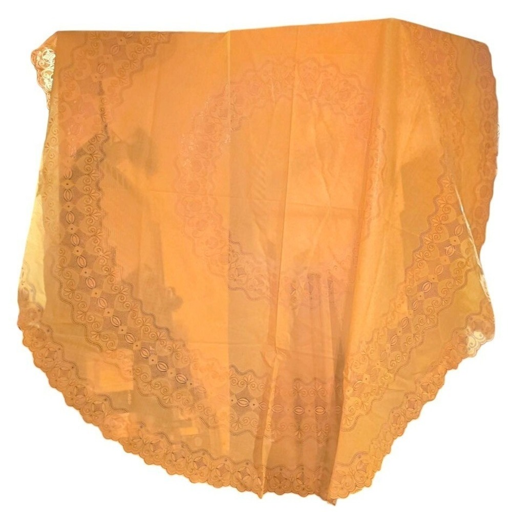 Vintage Tablecloth 160" Round Lace-Style Plastic Intricate Embossed Soft Yellow